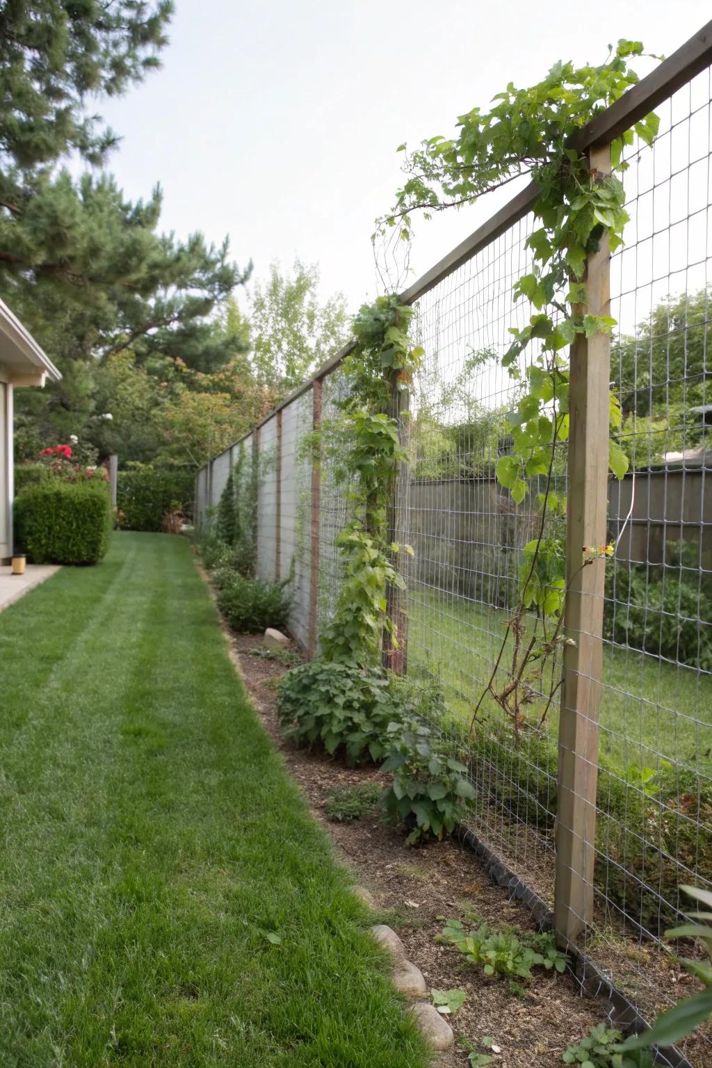Airy side yard featuring an open grid fence.