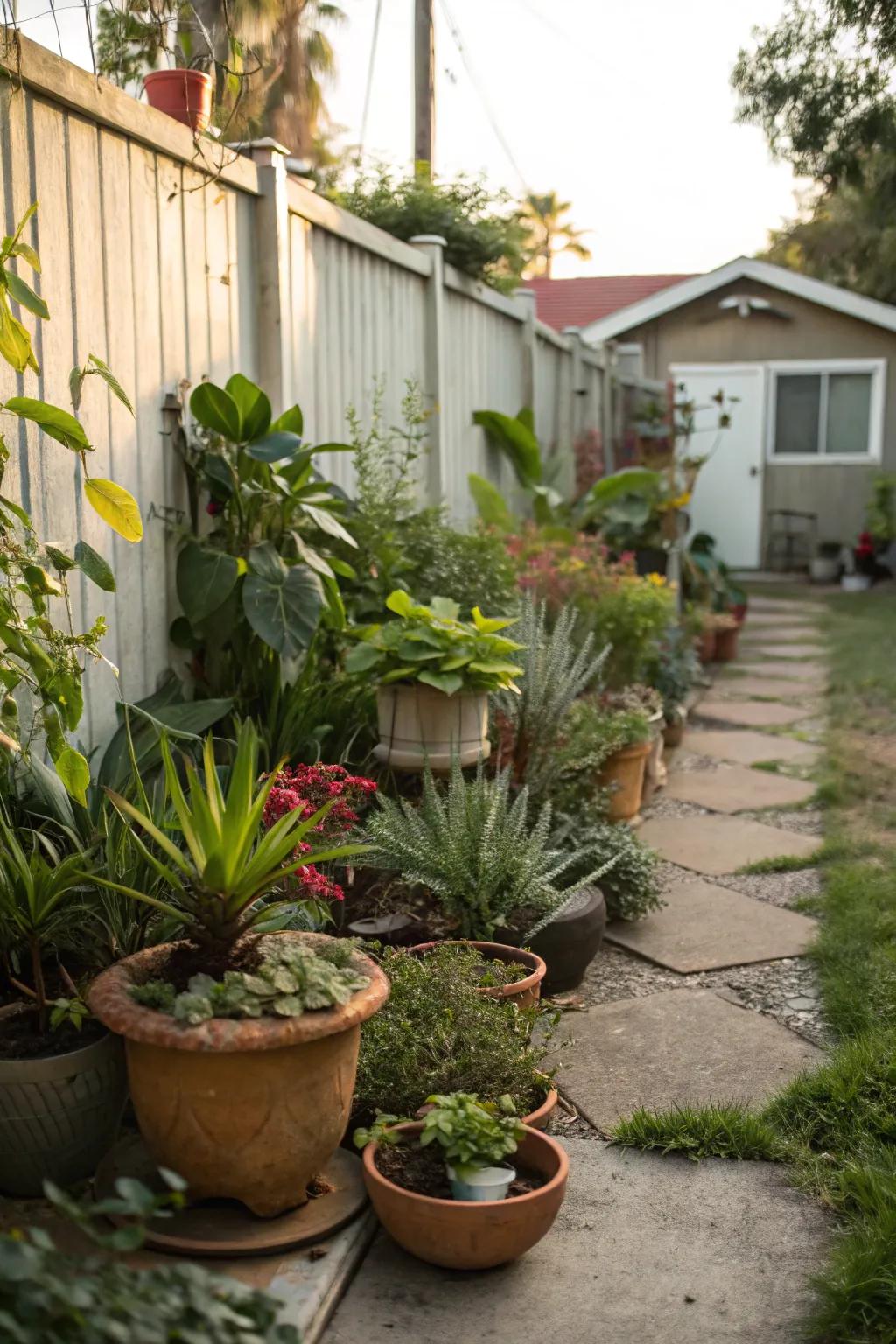 Turn your side yard into a lush, potted paradise.