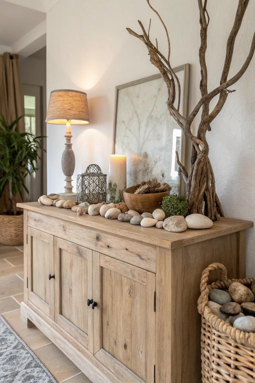 Inherent components on a credenza bring an earthy and calming touch.