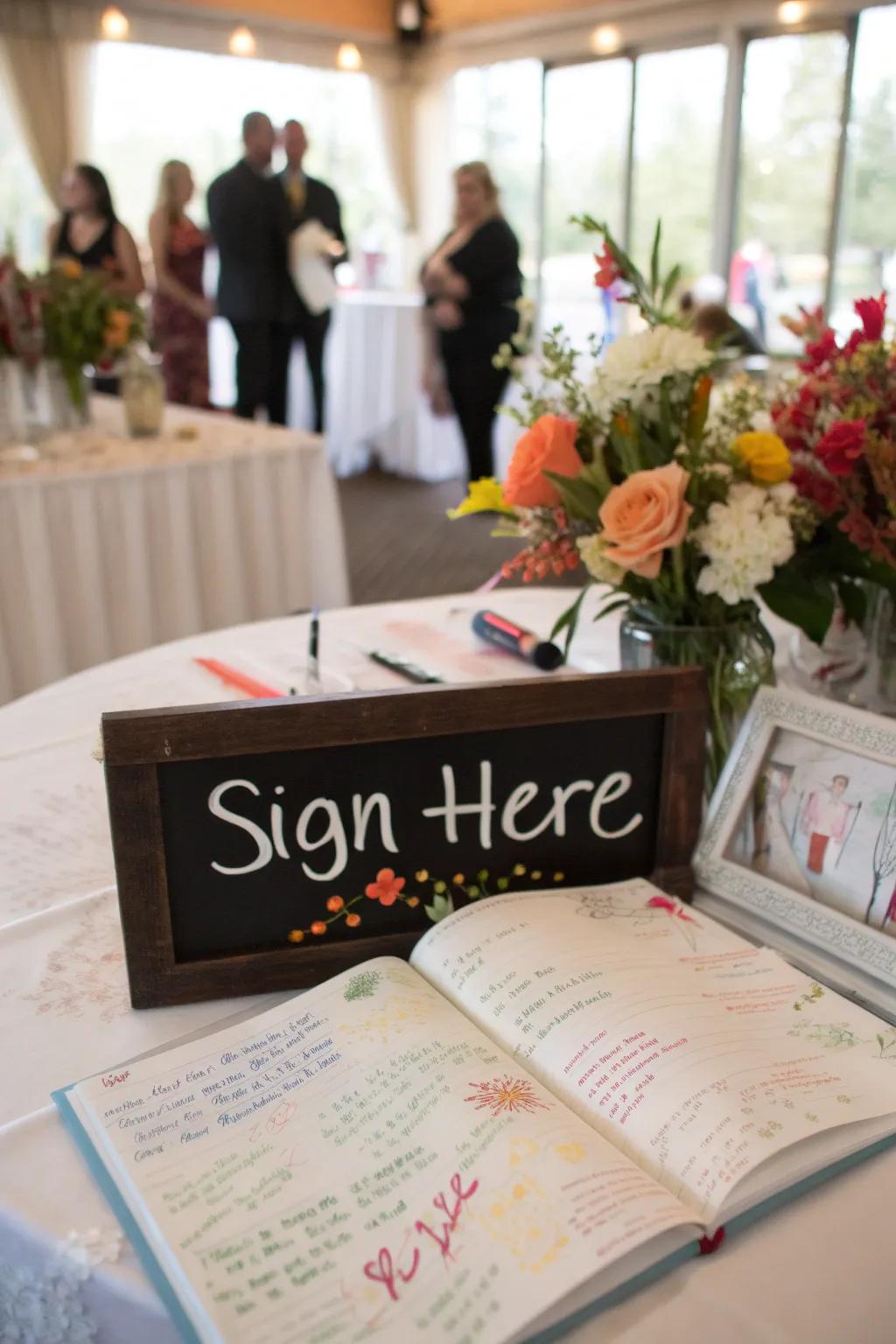 A guest book allows for heartfelt messages.