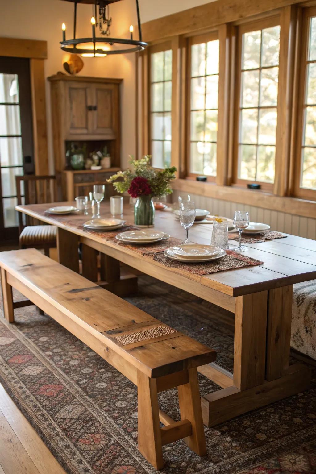 Bench seating offers flexibility and a relaxed vibe.
