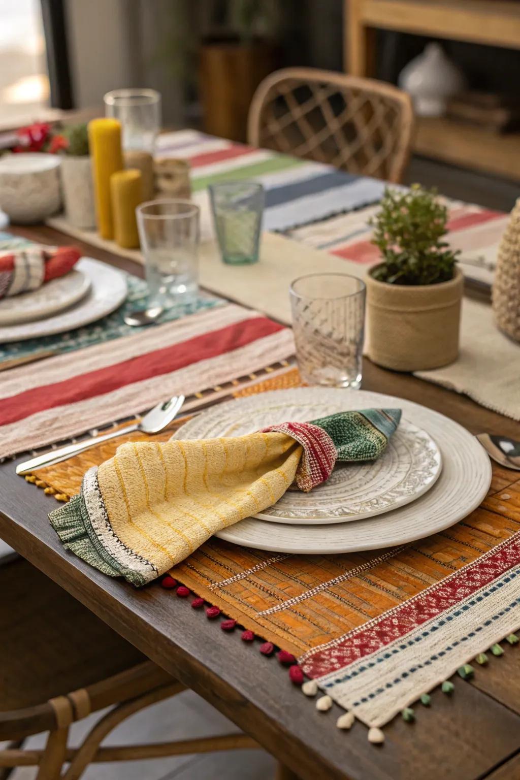 Layered textiles add depth and richness to the table.