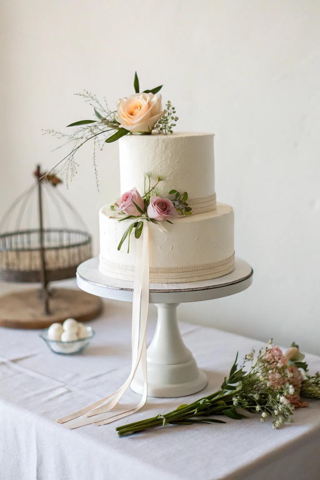 A minimalist cake display lets the cake's beauty shine.