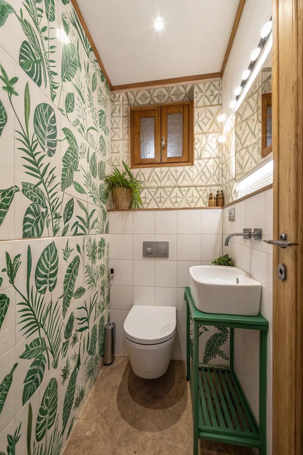 Floral patterns introduce nature into your bathroom space.