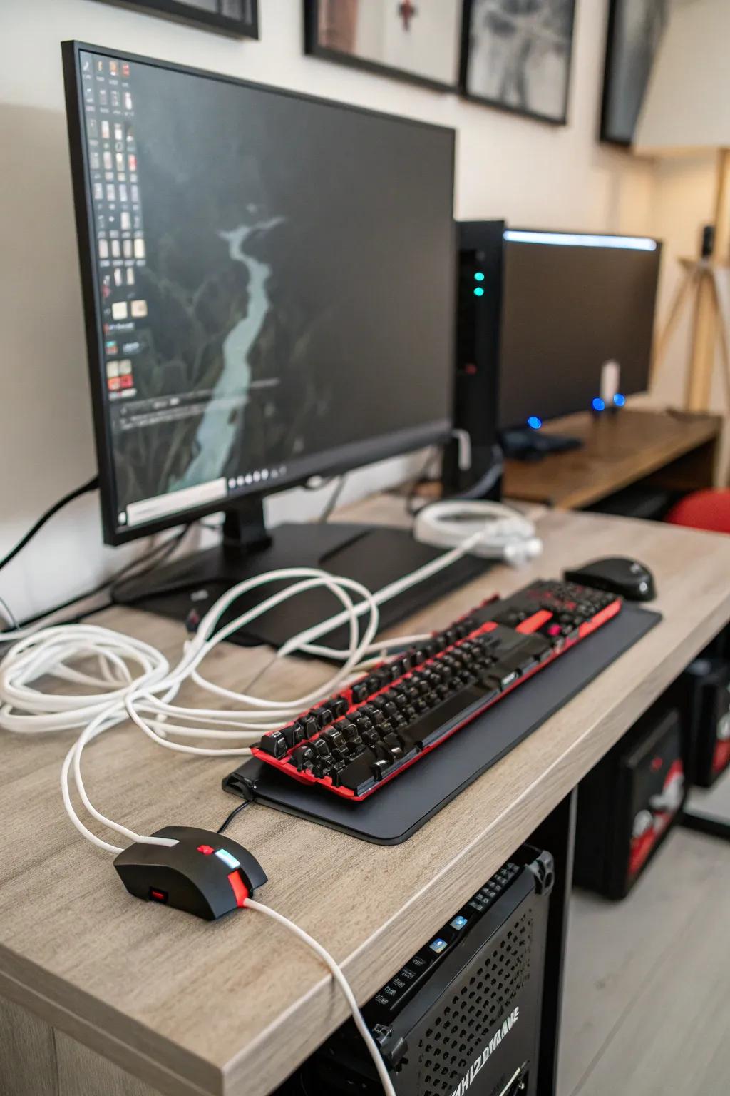 Good cord management keeps your gaming setup neat.