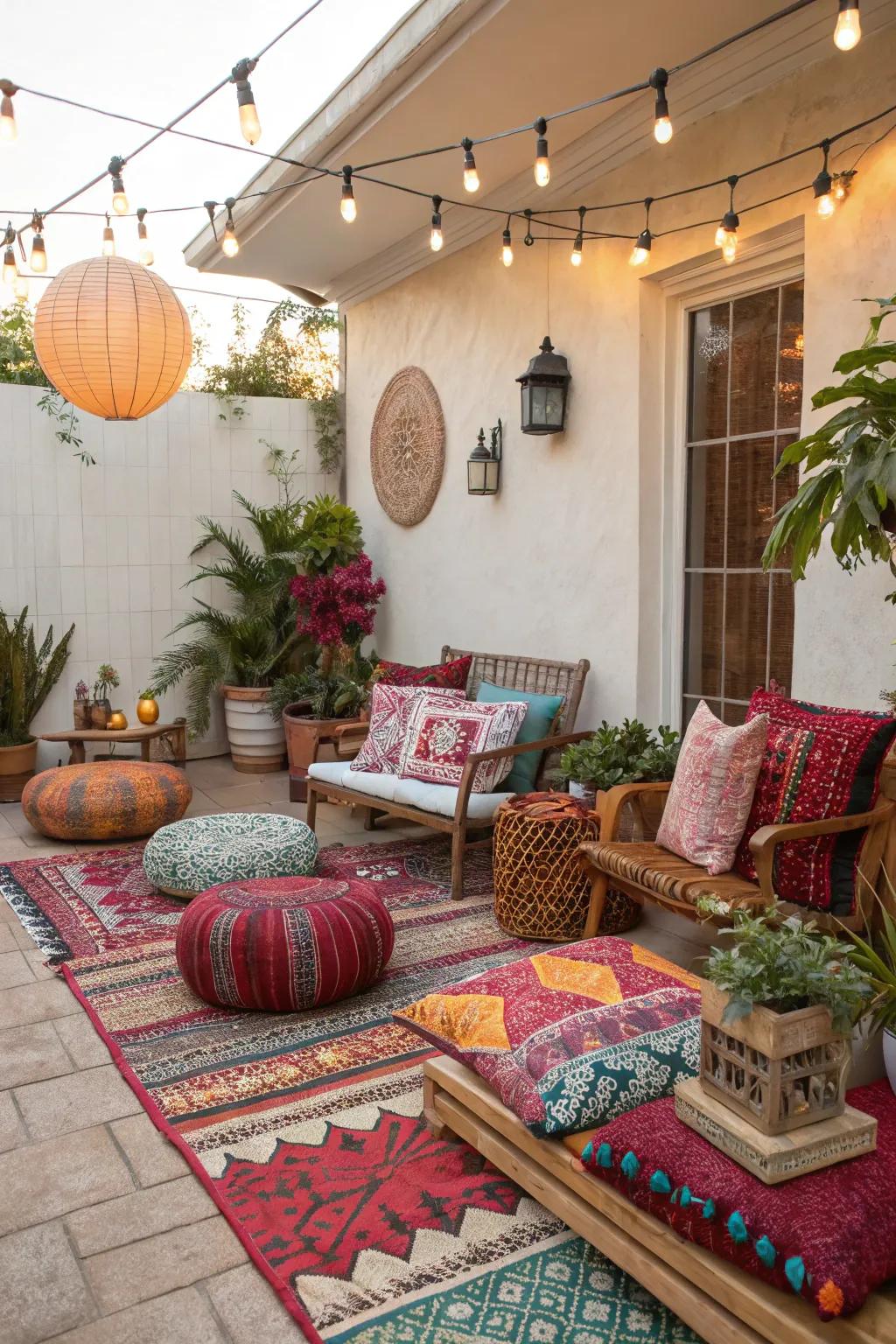 Mixing designs boldly fashions a vibrant and inviting area.