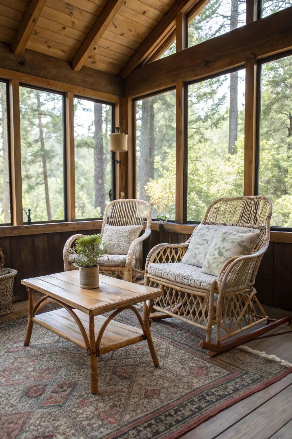 A cabin interior with see-through furniture enhancing openness.