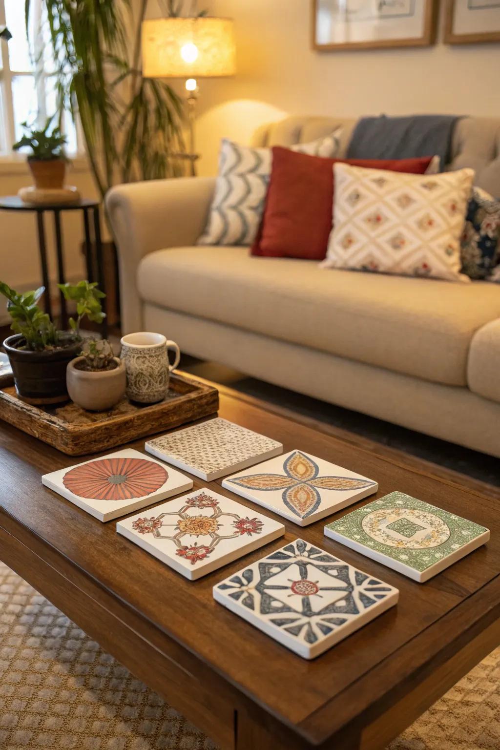 Ornamental table protectors bring a stylish touch to the table.