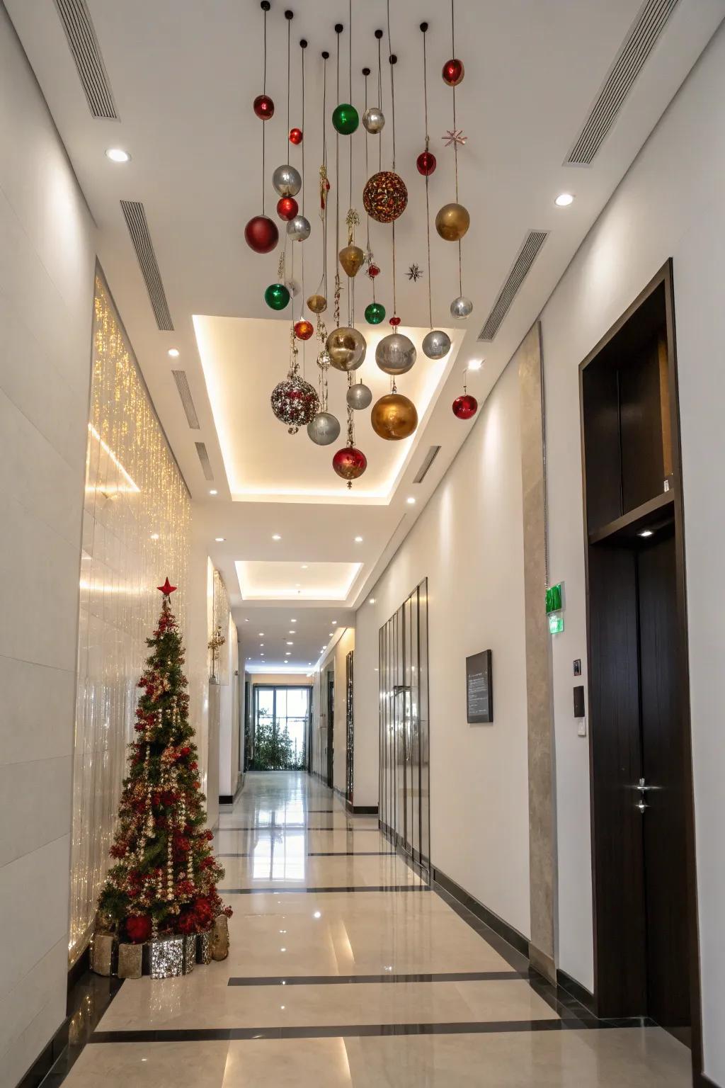 Suspended ornaments fashion a stunning, ethereal sprout effect.