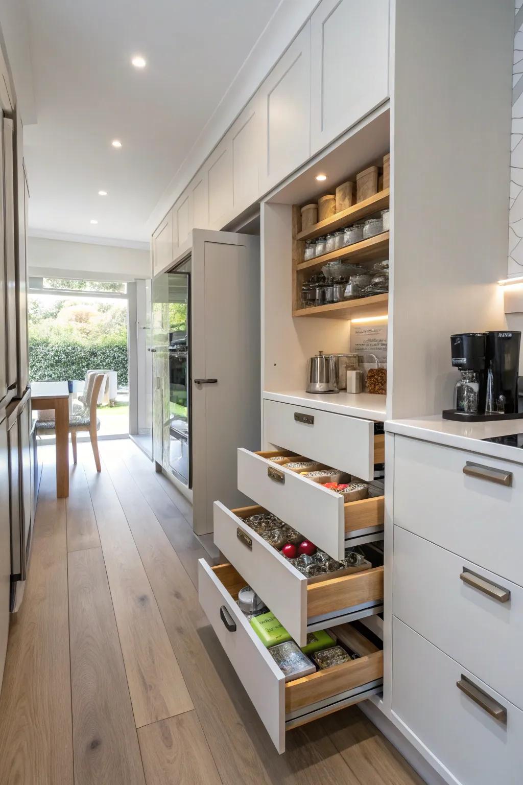 Hidden storage makes this kitchen look sleek and well organized.