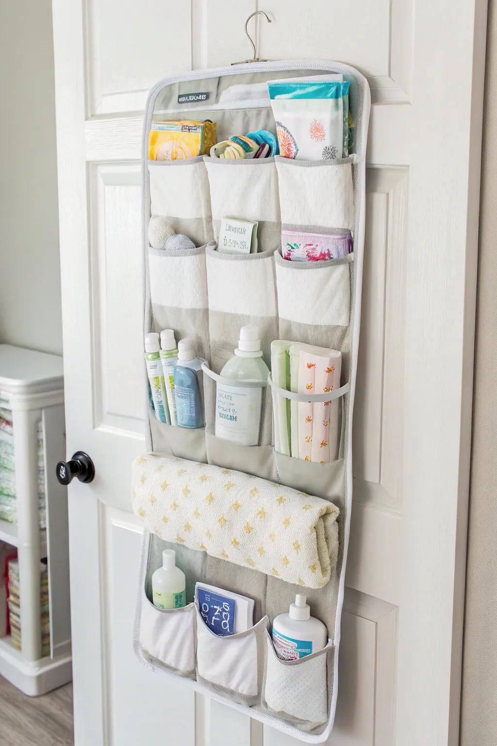 Over-the-door organizers optimize storage space efficiently.