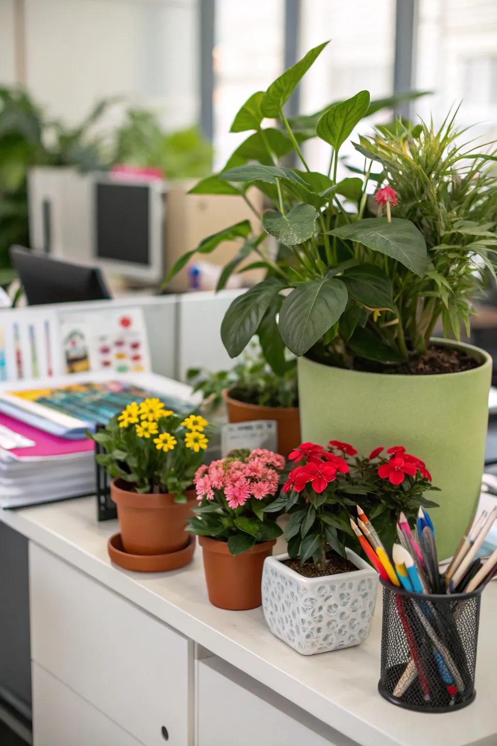 Greenery adds freshness and vibrancy to your workspace.