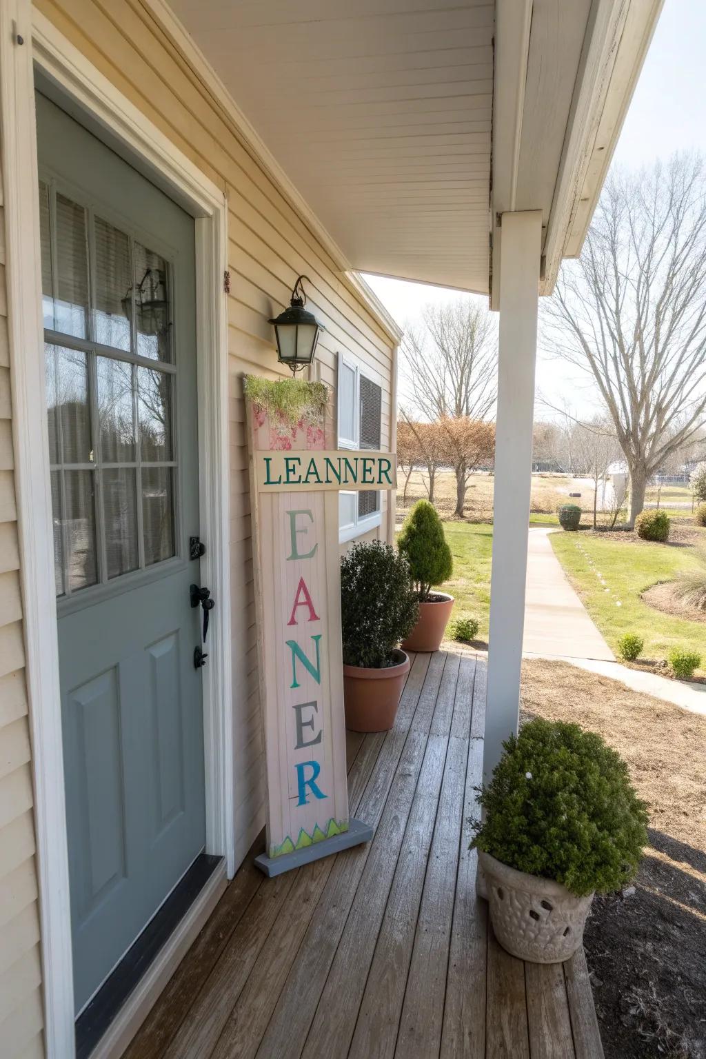 A porch greeting sign personalizes your entryway.