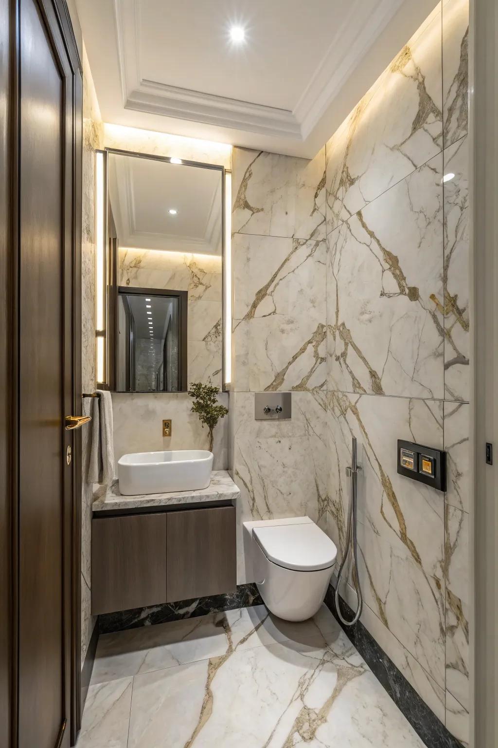 Marble panels exude opulence and refinement.