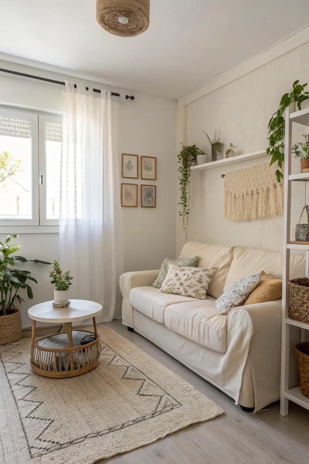 Soft and light colors create an expansive and inviting atmosphere.