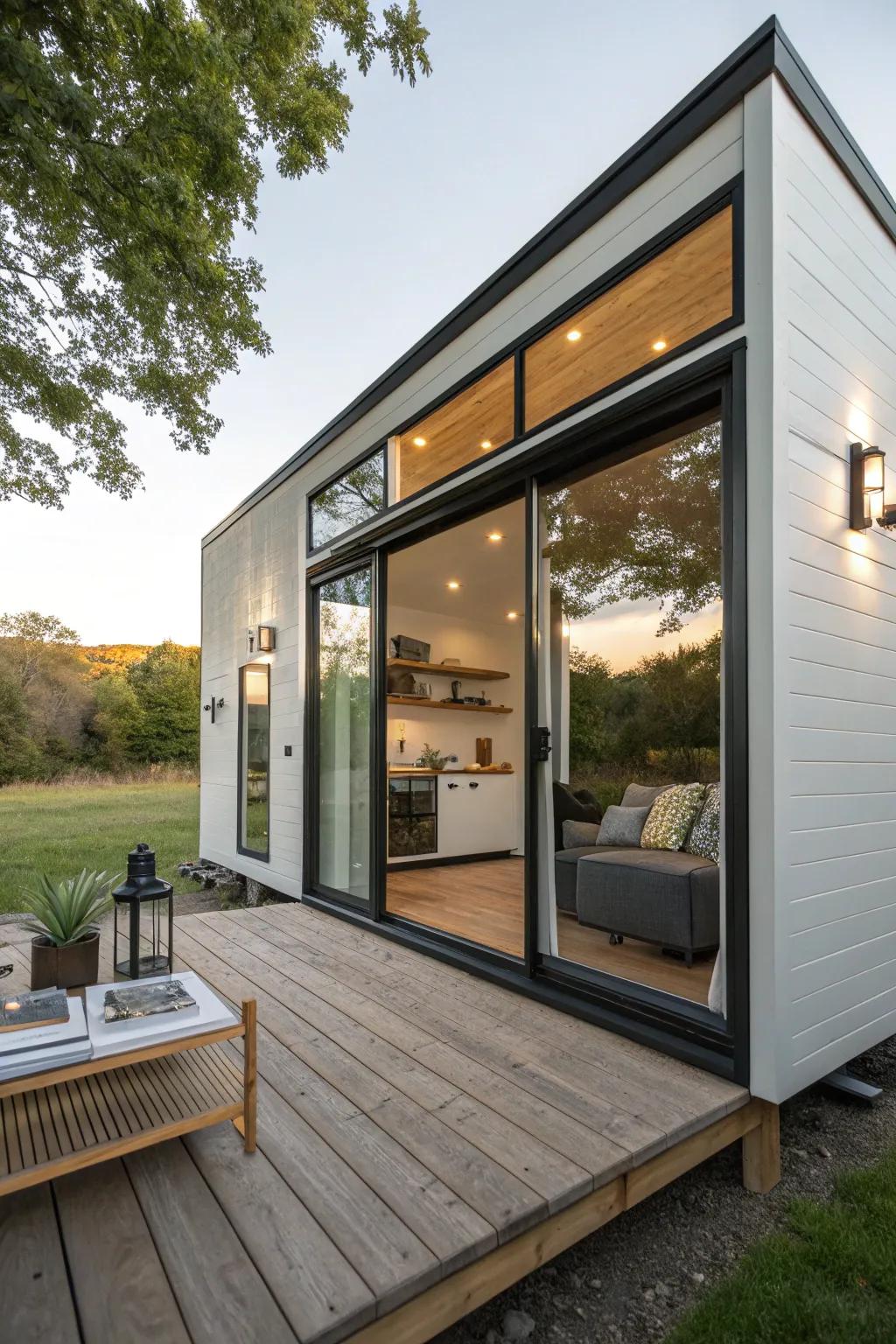 Sliding panels represent a space-saving technique for compact dwellings.