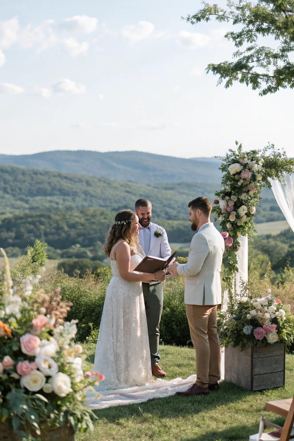 A breathtaking natural backdrop augmenting the elegance of a wedding at home.