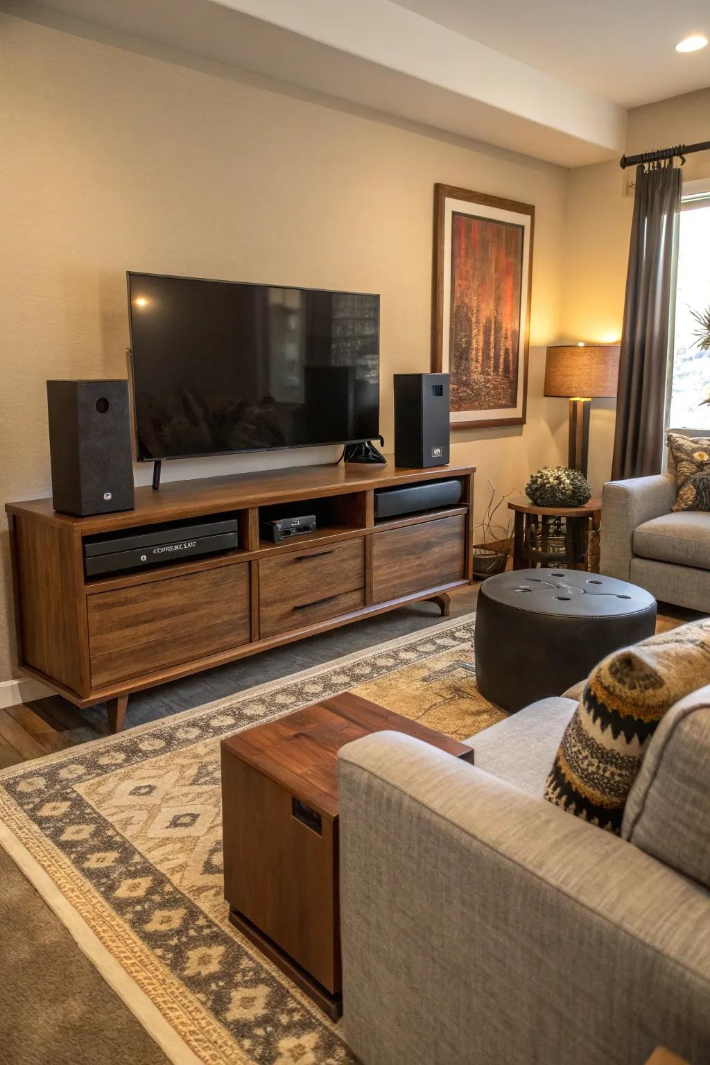 Soundbar integrated into custom furniture for a seamless style