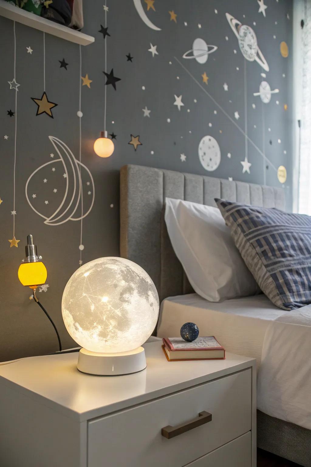 A shining orb lamp lights your room with celestial beauty.