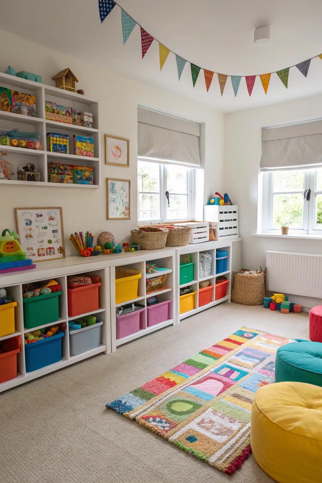 A children's playroom encourages safe and creative play.