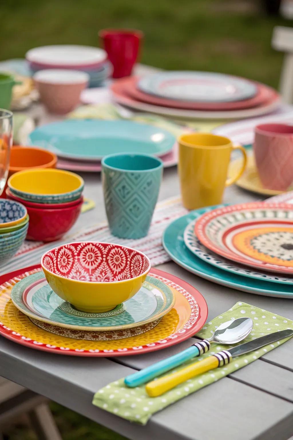 Mixing serveware designs yields interest and individualization.