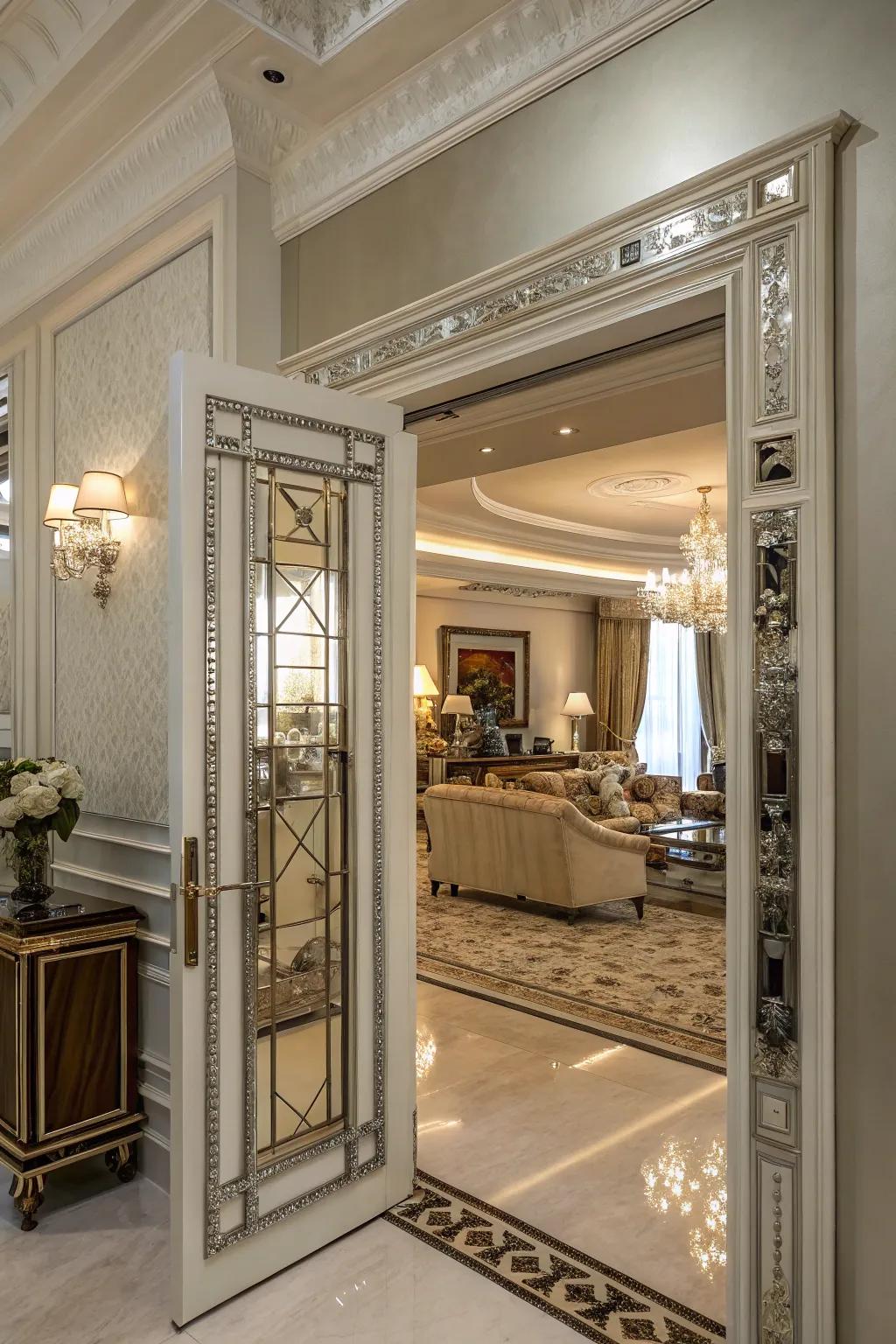 Metallic highlights in edging contributing opulent sophistication.