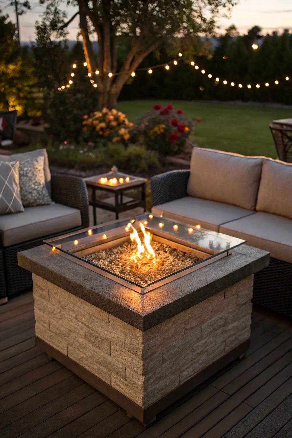 Glass-top fire pits offer aesthetics and use.
