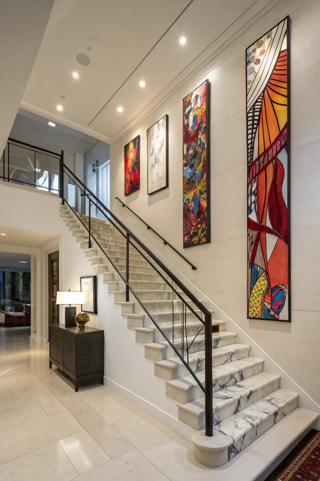 Make your staircase exciting with dynamic art.