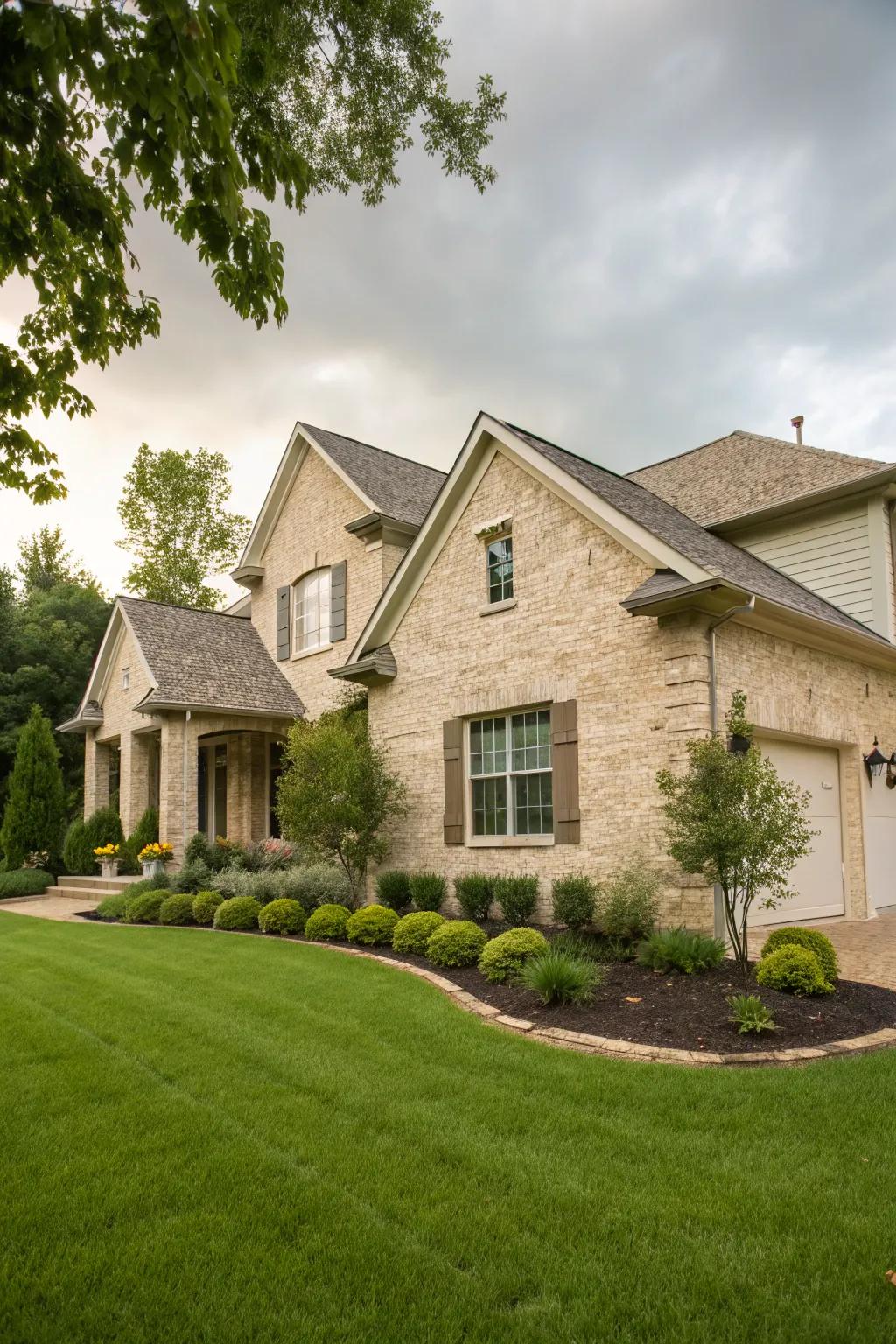 Organic harmony achieved by using tan brick and light granite.
