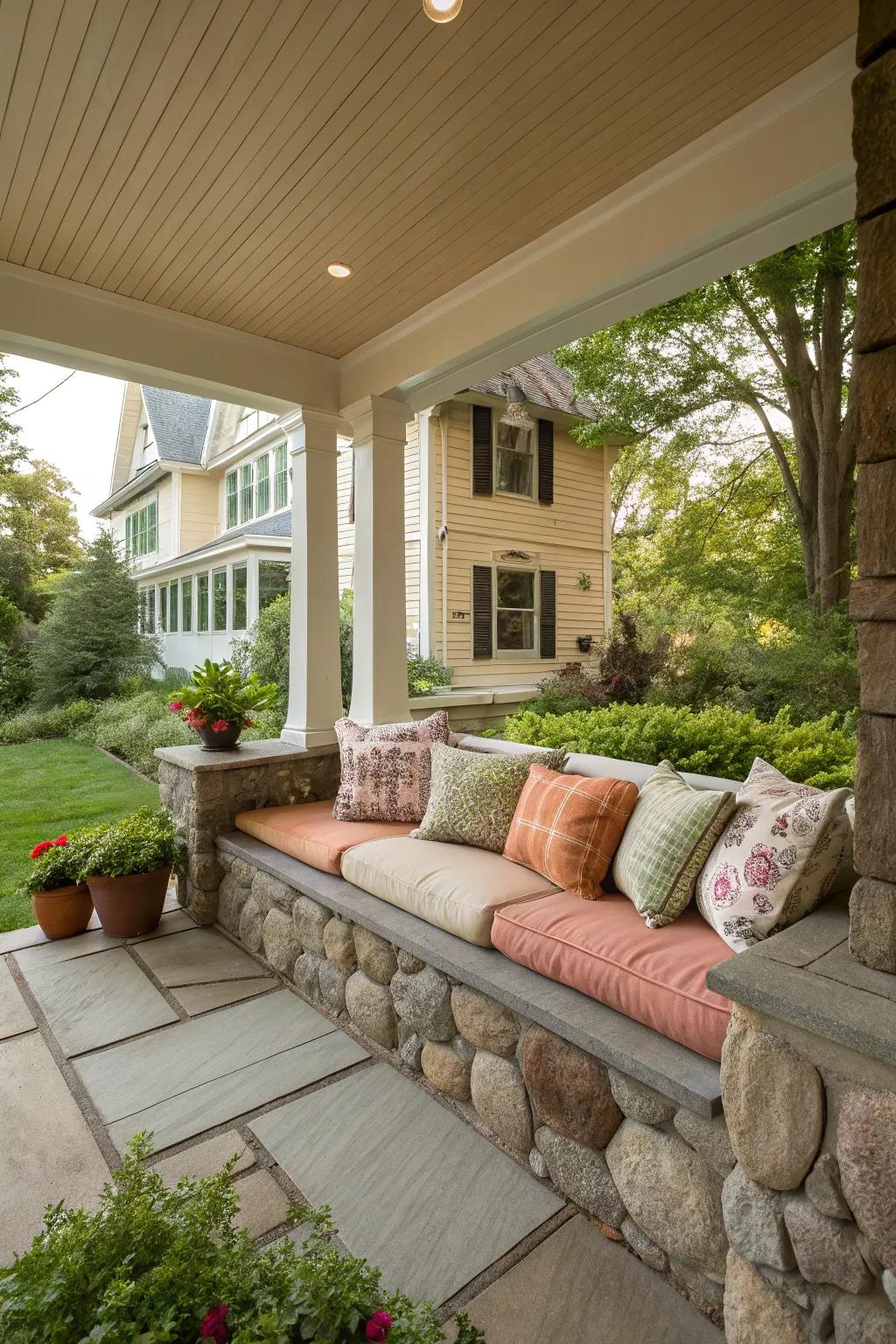 Stone seating delivers lasting comfort.