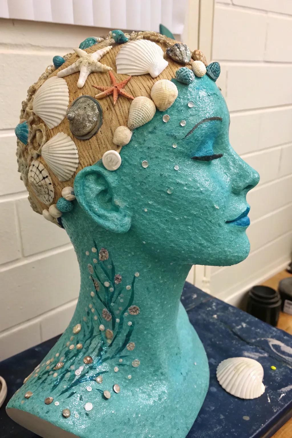 A marine siren head that captures the magic of the ocean.