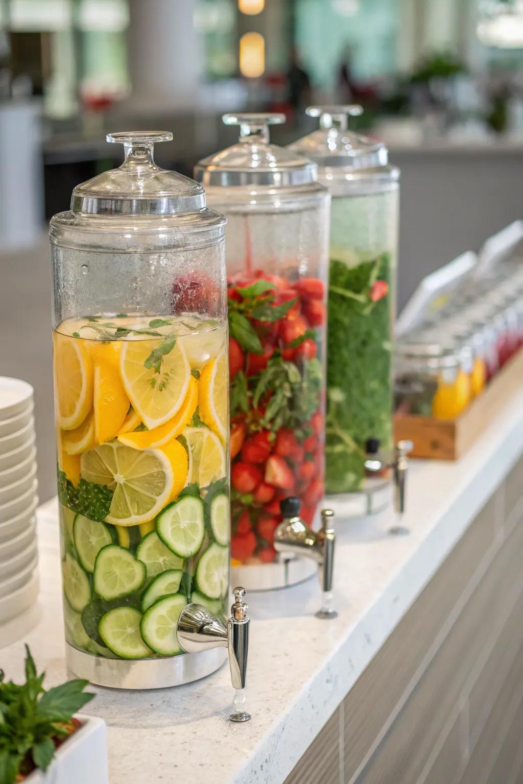 A refreshing infused water bar to keep guests hydrated.