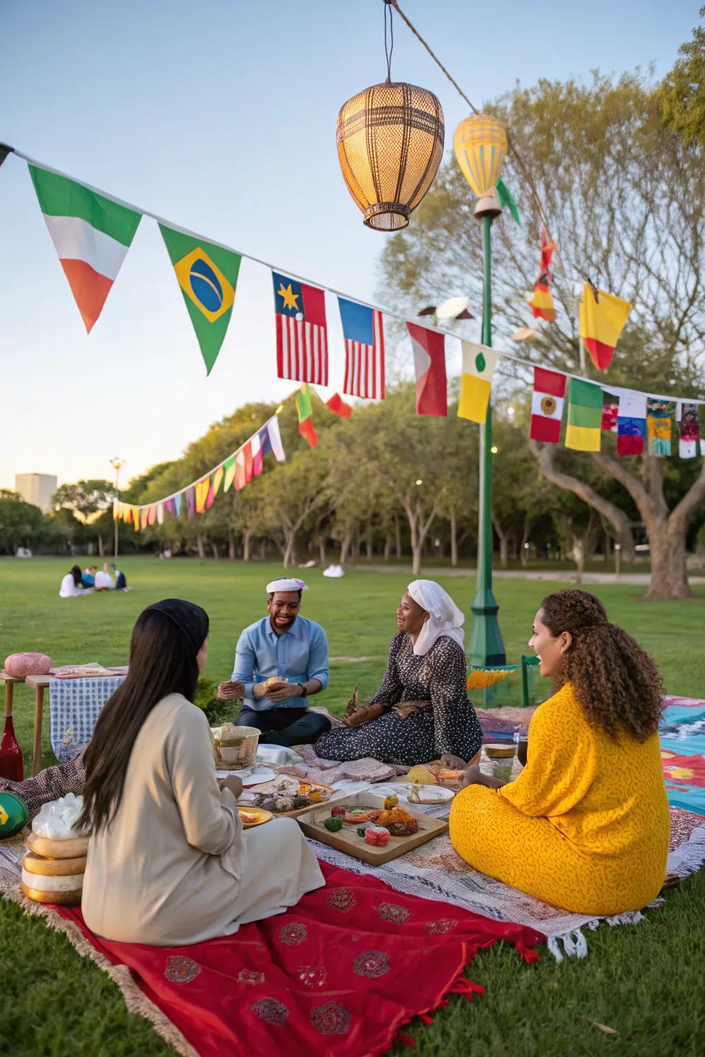 A world blend picnic celebrating global diversity and traditions