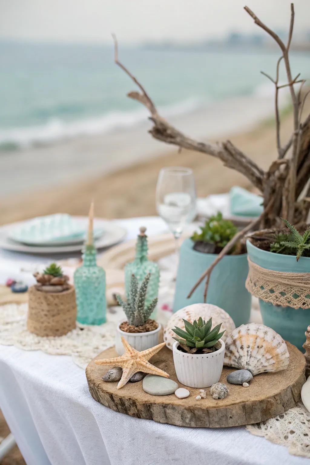 Beach-themed decor brings a coastal vibe to your table.