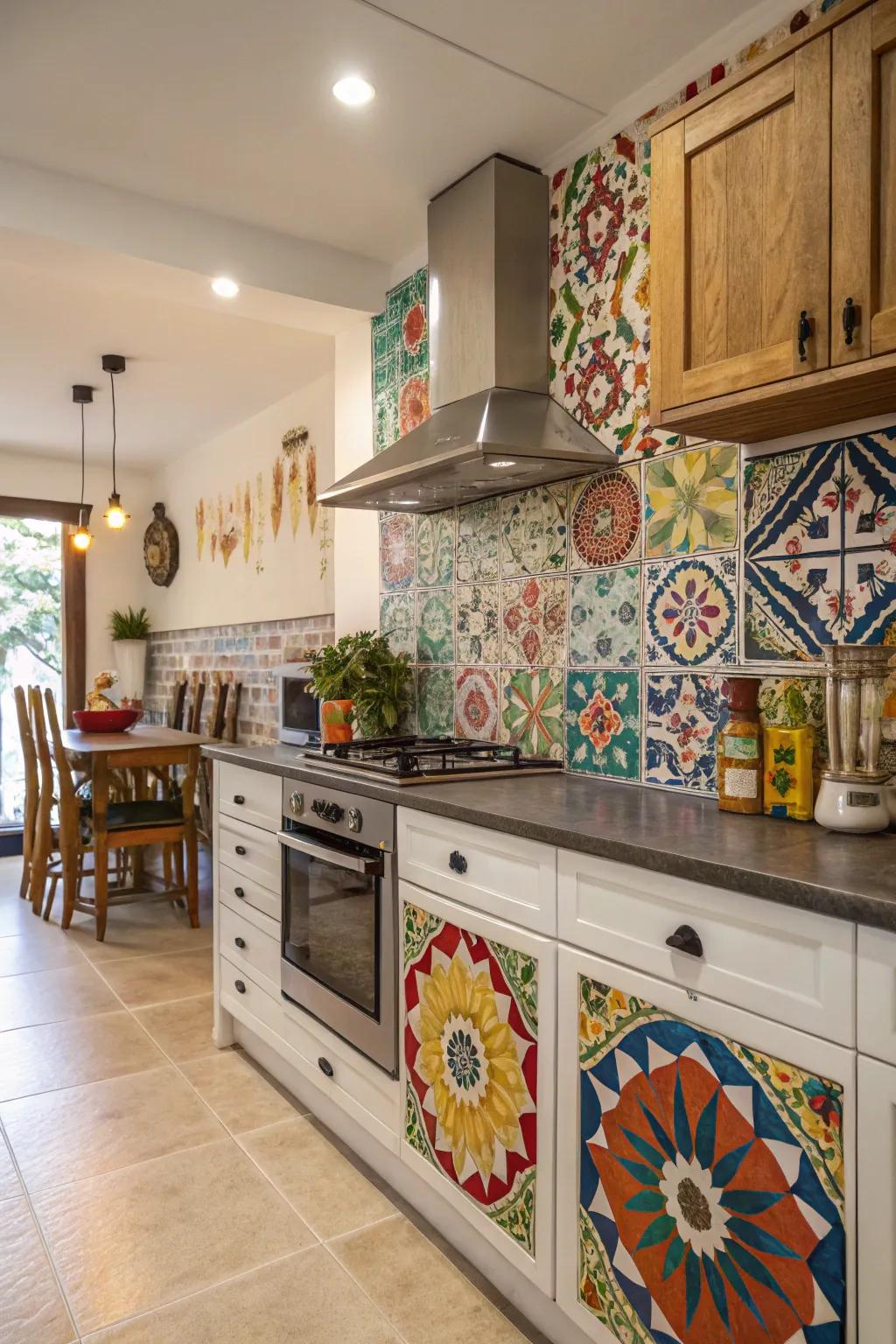 Play with patterns using a mix and match Andalusian ceramic backsplash.