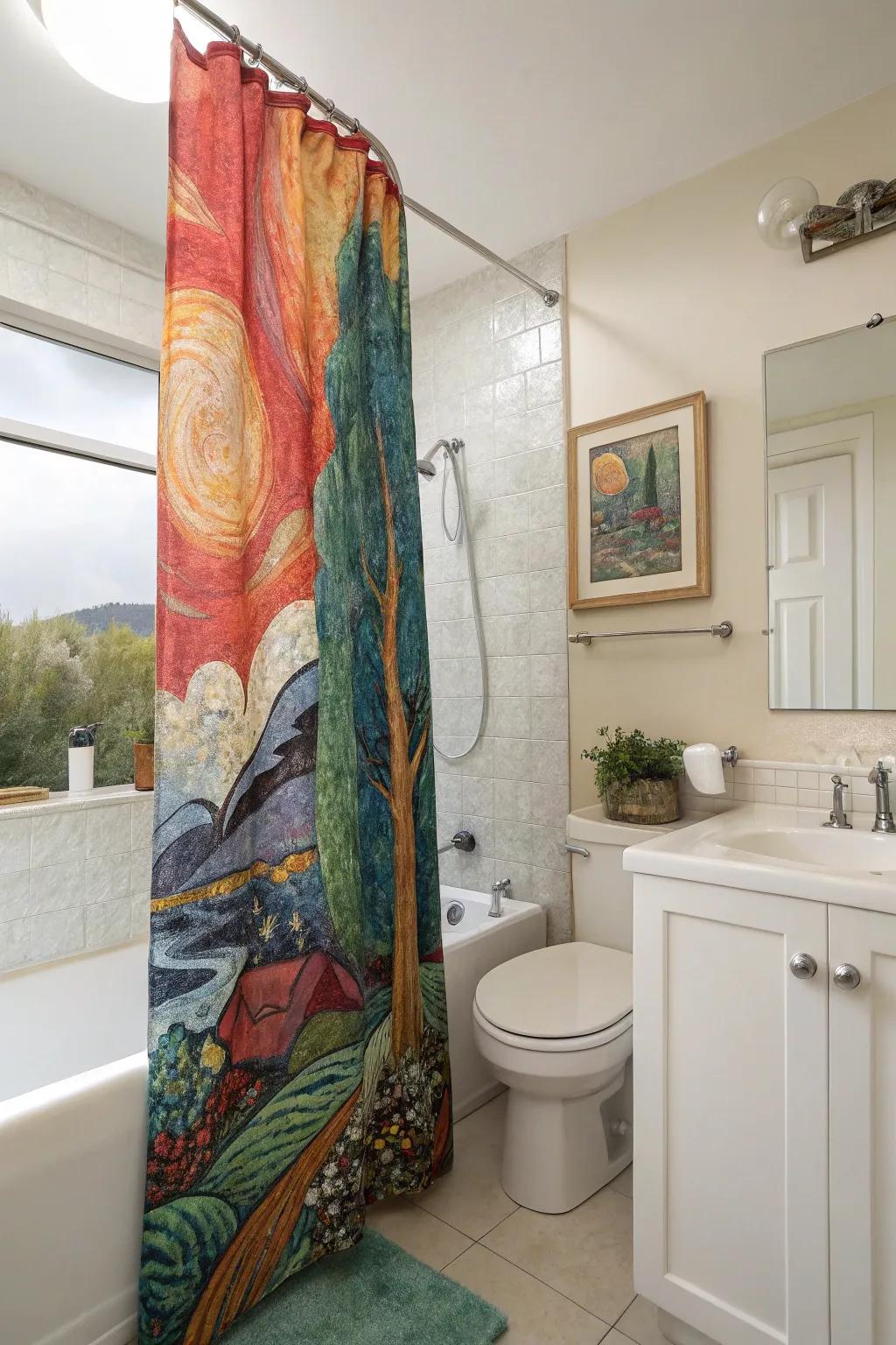 An artistic design can turn your shower curtain into a masterpiece.