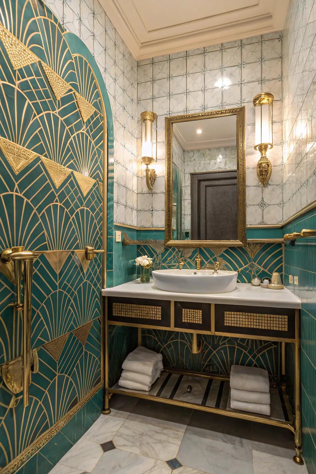Stylish Age parts paired with turquoise tiles for a glamorous look.