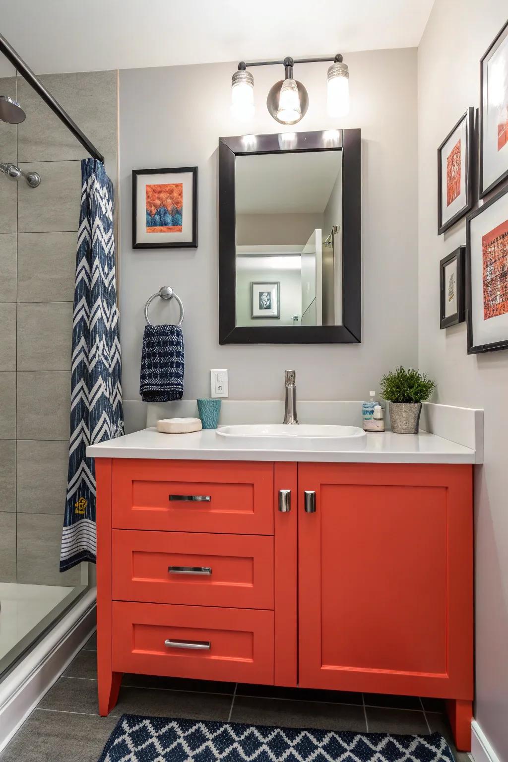 A statement vanity sets the tone for the bathroom's aesthetic.