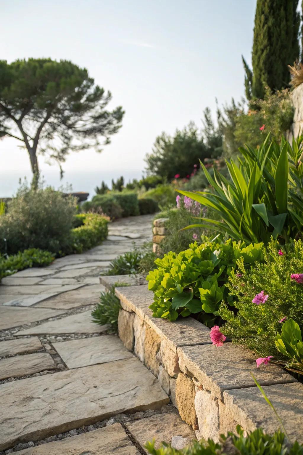 Stone slabs give a timeless terrace flooring.
