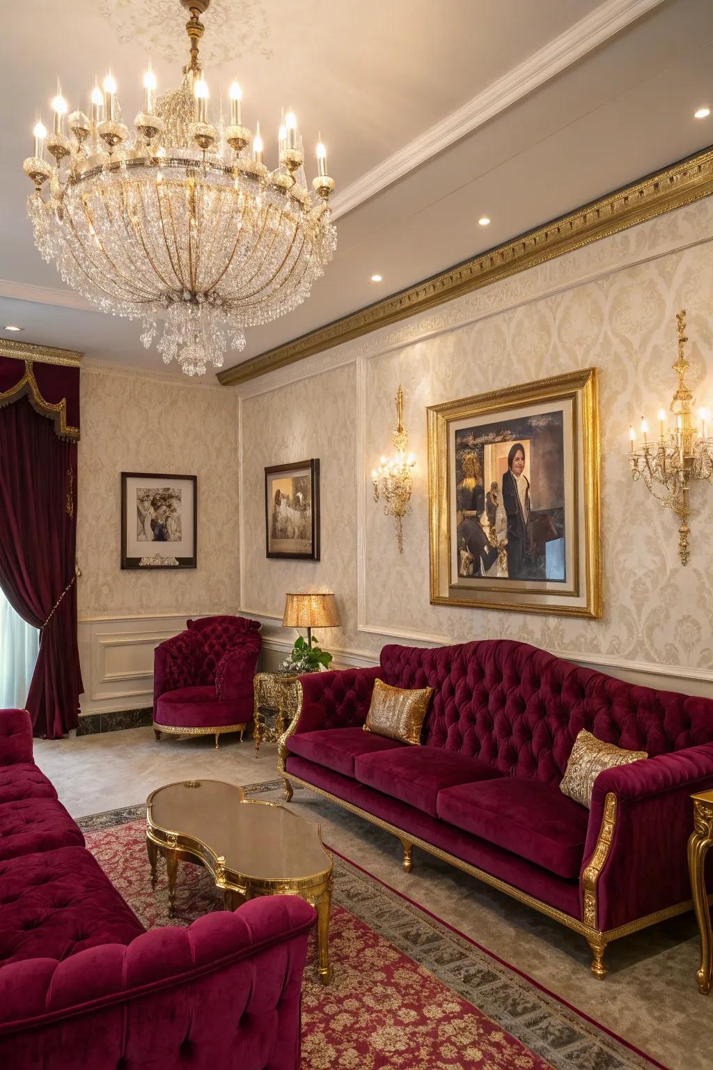 Hollywood glam with opulent and glamorous decor.