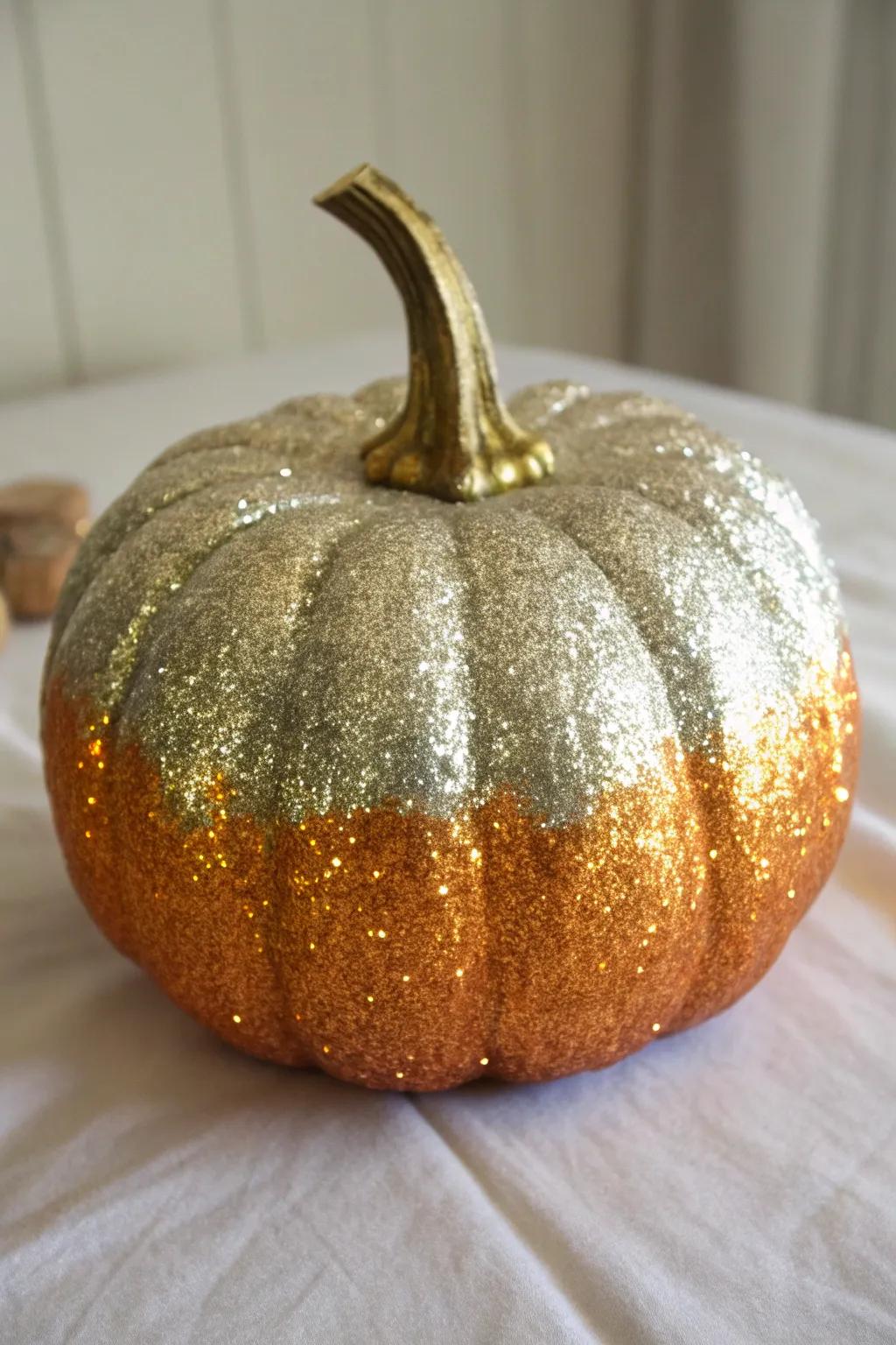 Create sparkling pumpkin decor that shimmers in the light.