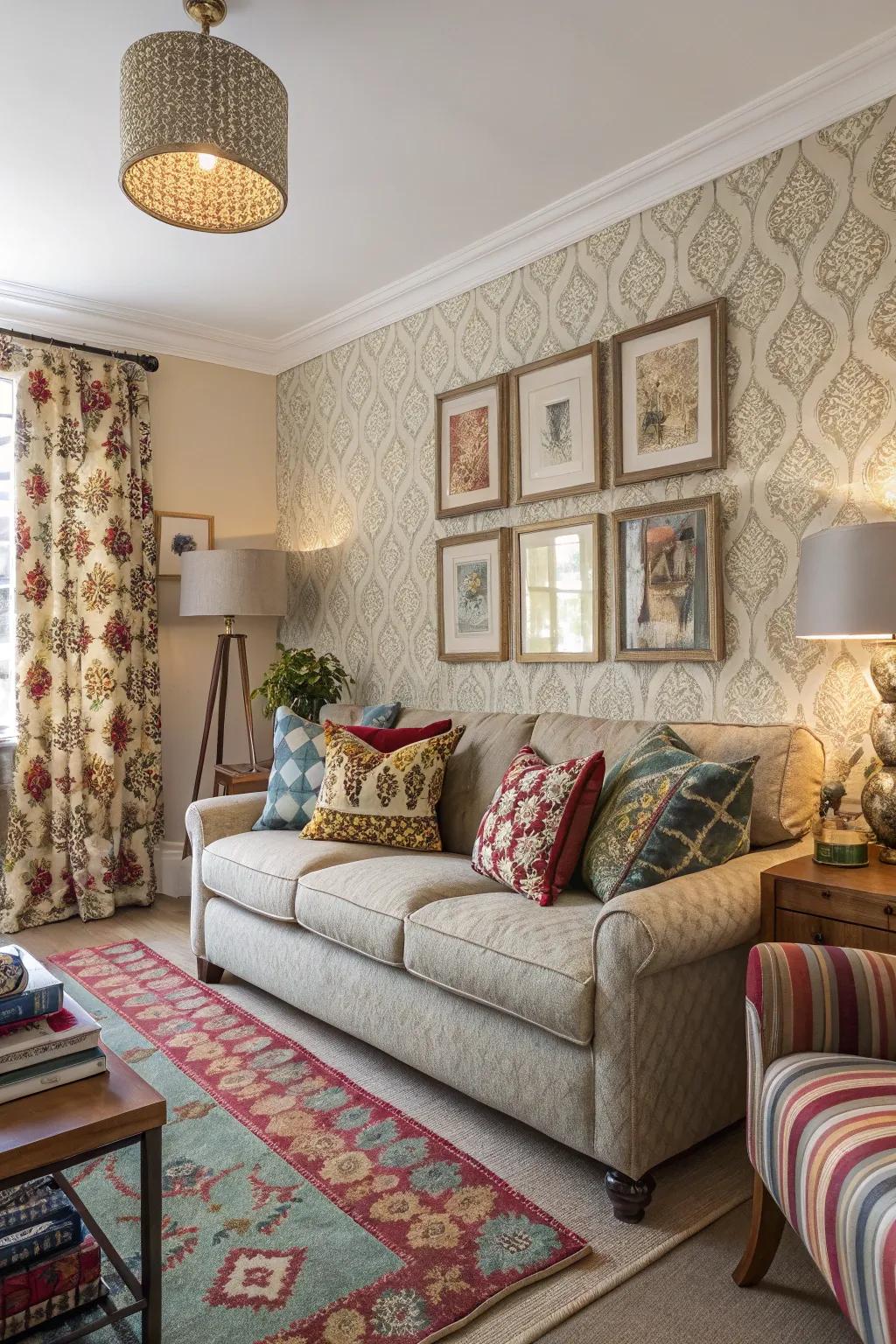 Designs add aesthetic appeal and vibrancy to the family room decor.