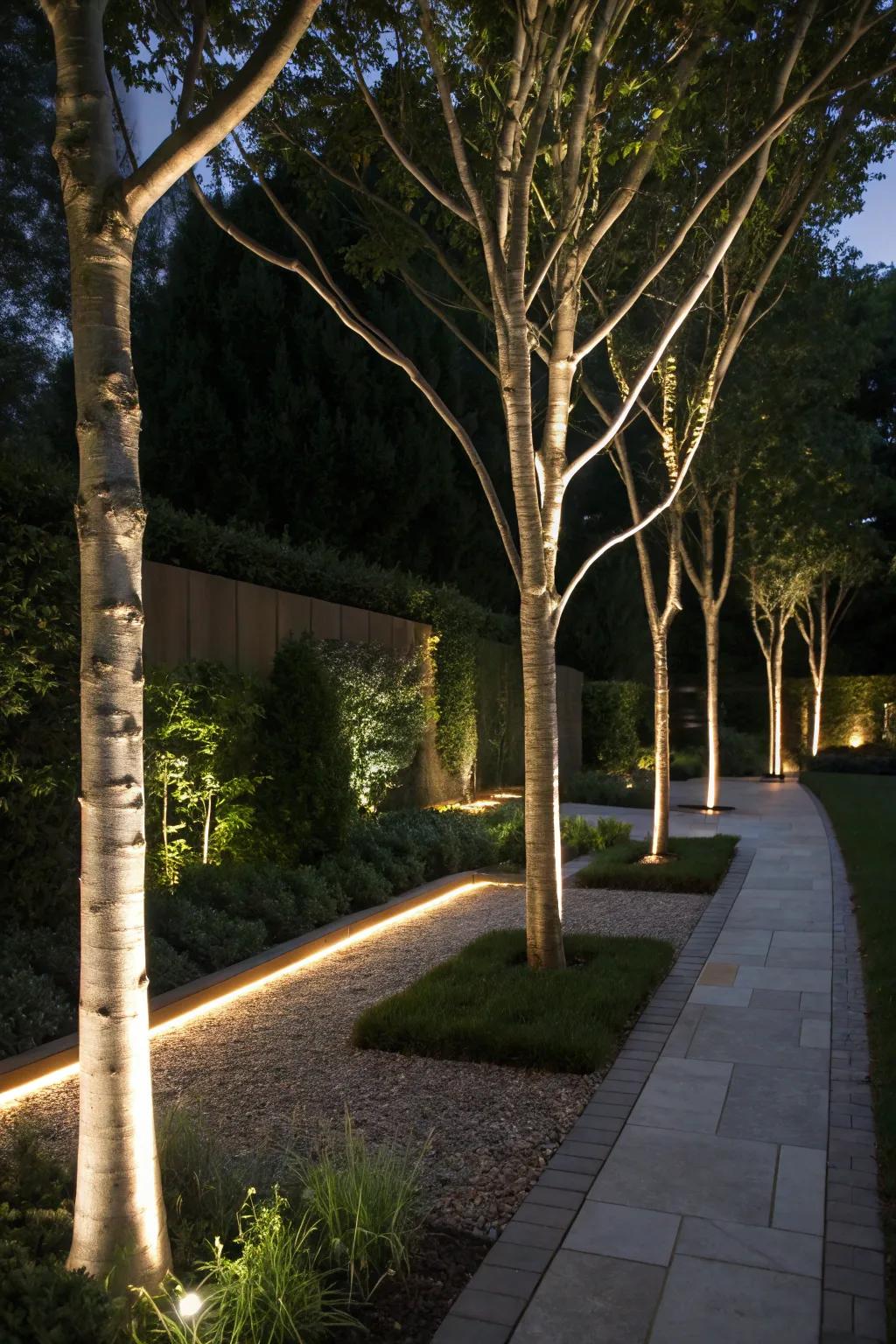 Concealed LED ribbons contribute a modern revolution to tree illumination.