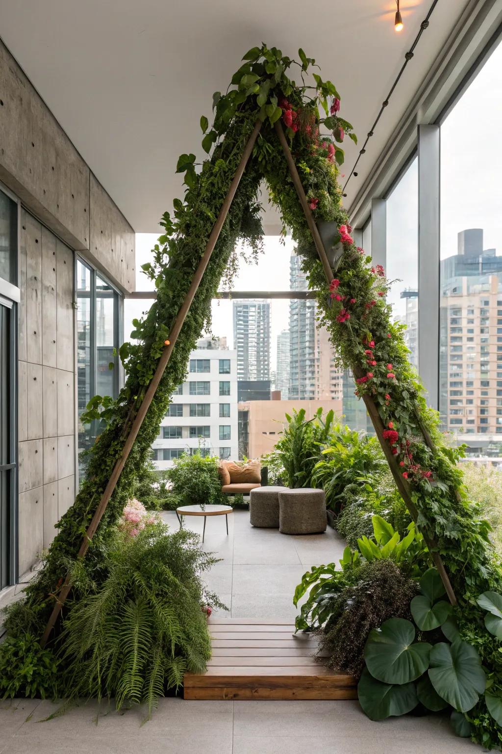 An urban jungle triangle arch that brings a fresh, natural vibe indoors.