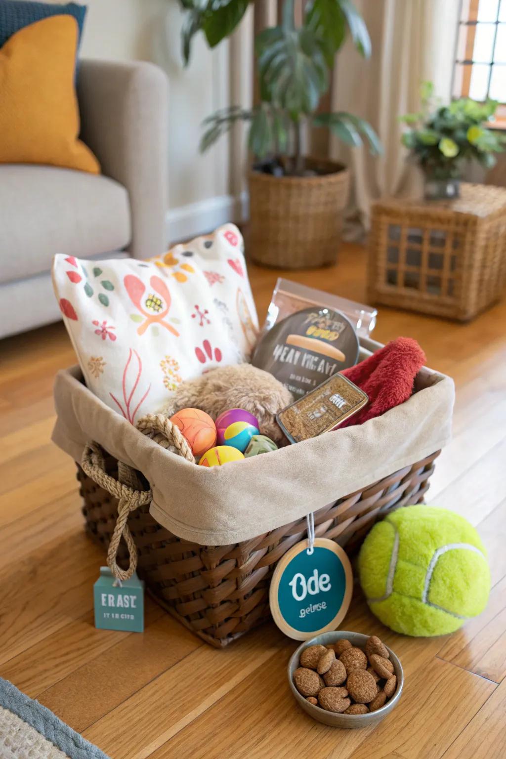 A joyful pet lover's basket.