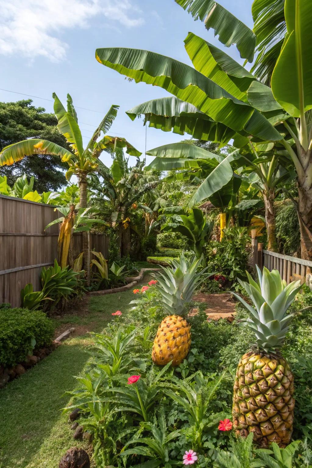 Palatable tropic flora injecting both beauty and bounty into the outdoor space.