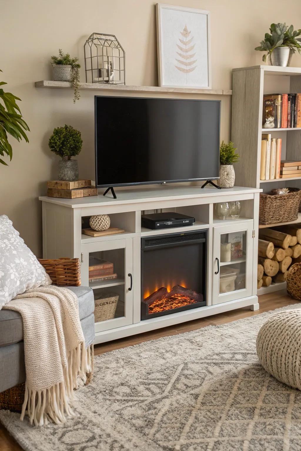 Electric fireplace stands offer ambiance and utility in one.