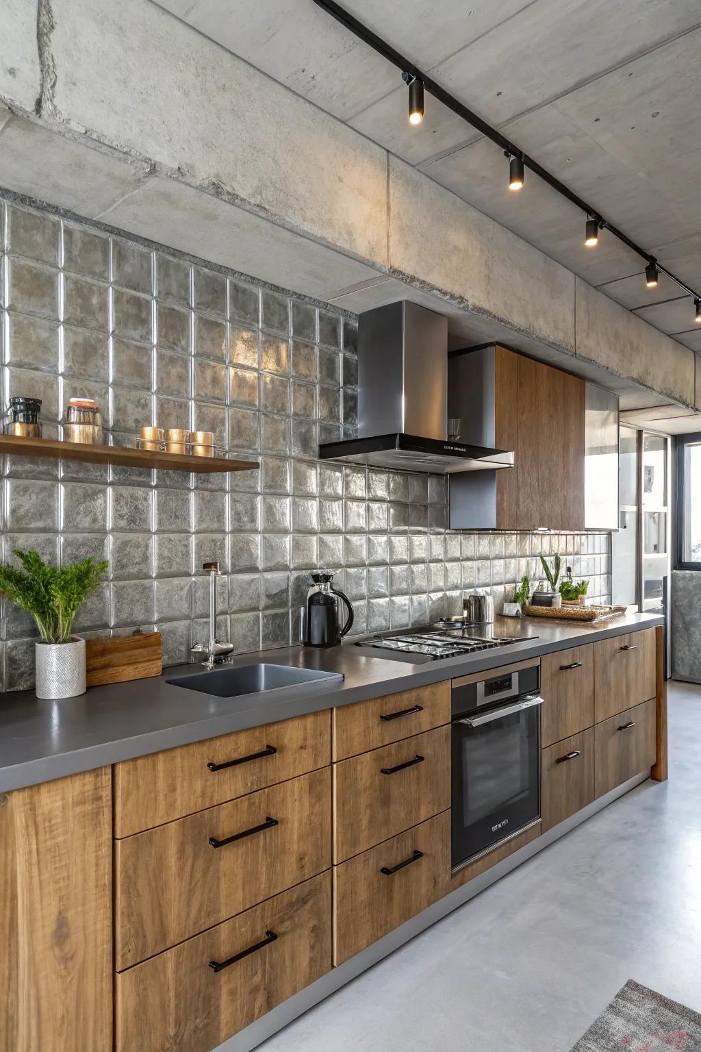 A uniquely styled kitchen uniting industrial and chic design components.