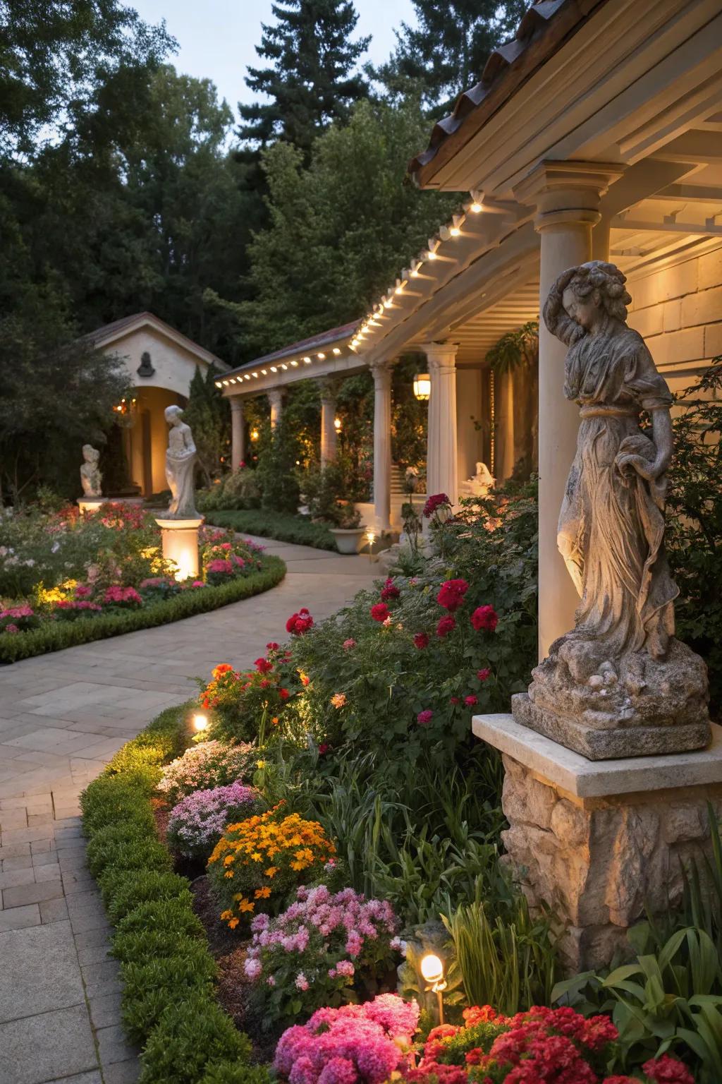 Unique garden components stand out beautifully through targeted lighting.