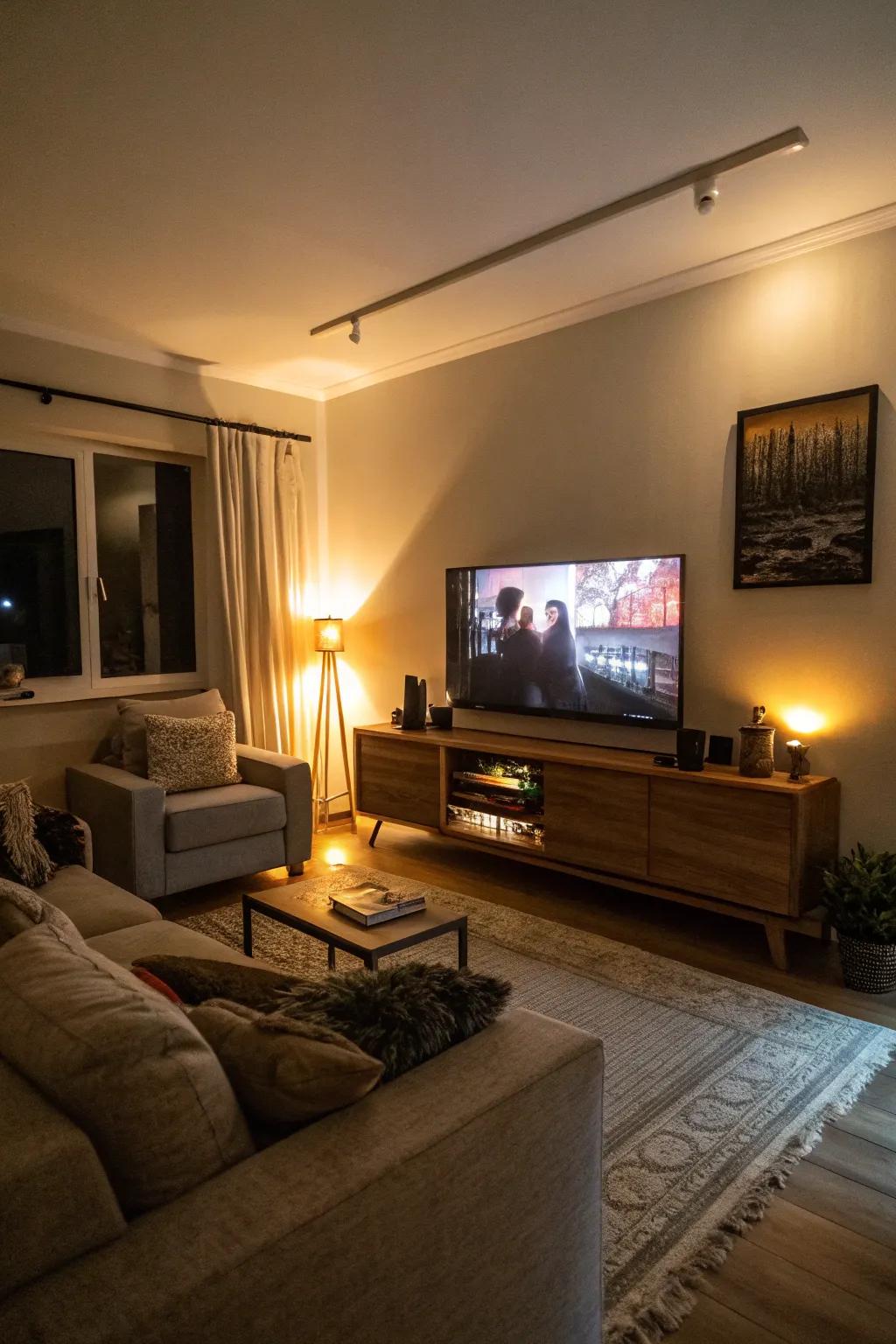 Illumination beneath your TV elevates ambiance and style.